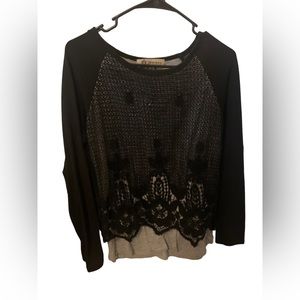 Democracy/ Black Lace And Grey Long Sleeve Blouse Women’s Medium